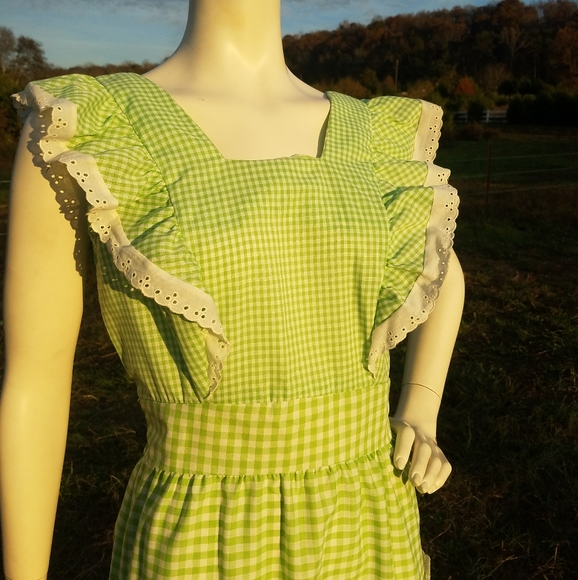 VTG Long Checkered Ruffle Dress 60's 70's 6 M - Picture 4 of 11